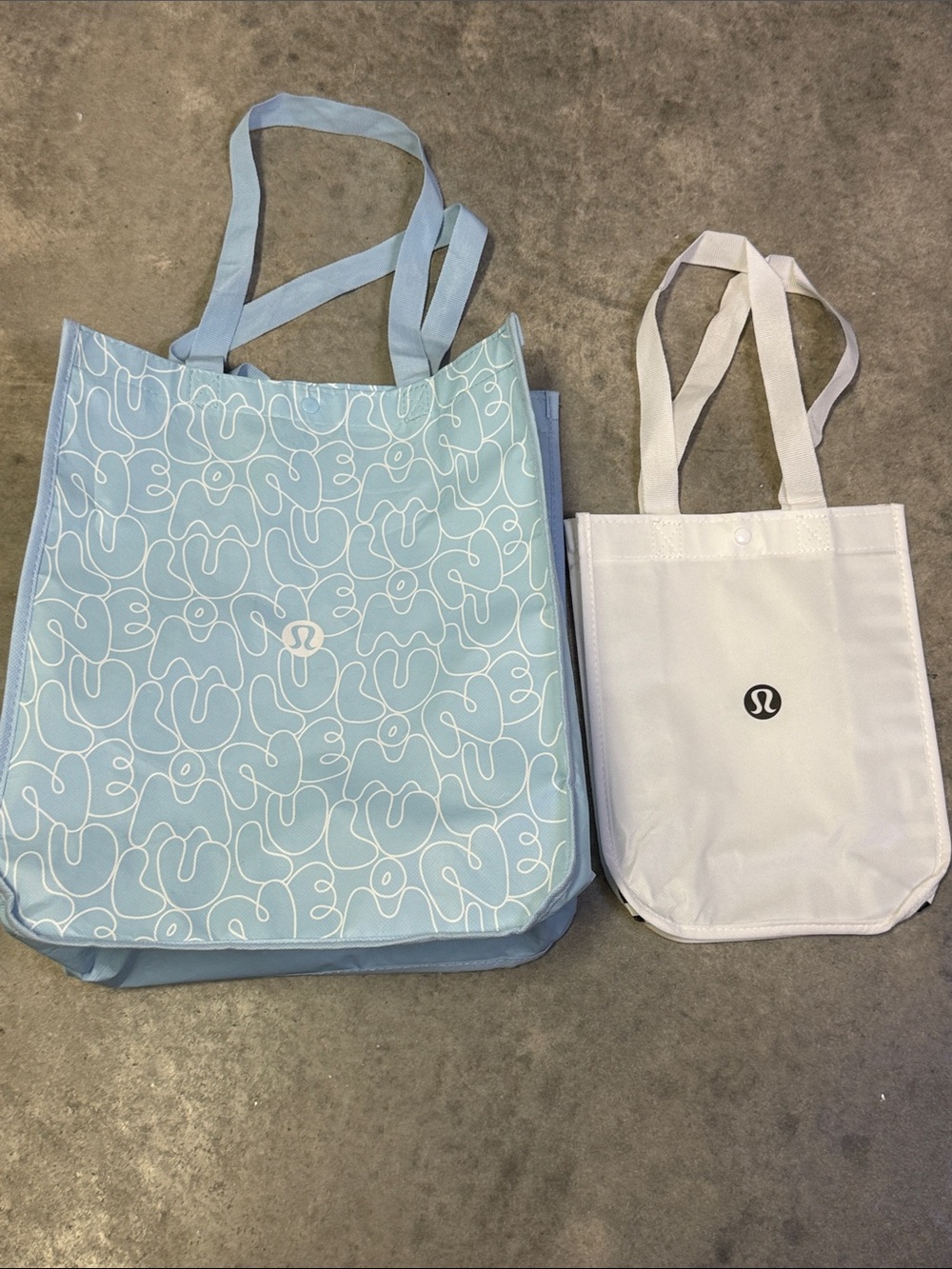 Lululemon Reusable Shopping Tote Bag Bundle Medium + Small Blue White